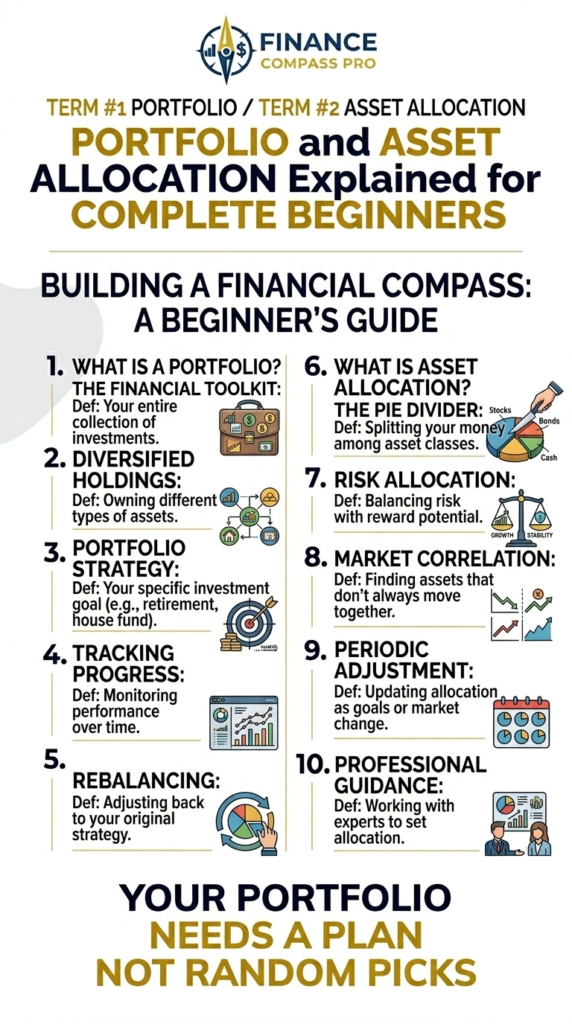 A beginner-friendly pin explaining portfolio and asset allocation in simple terms.